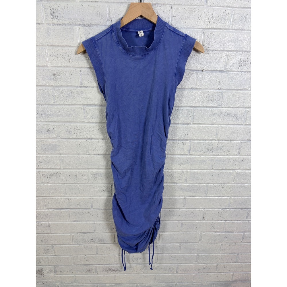 Daily Practice Anthropologie Dress Womens XS Blue Ruched Drawstring Mock Neck
